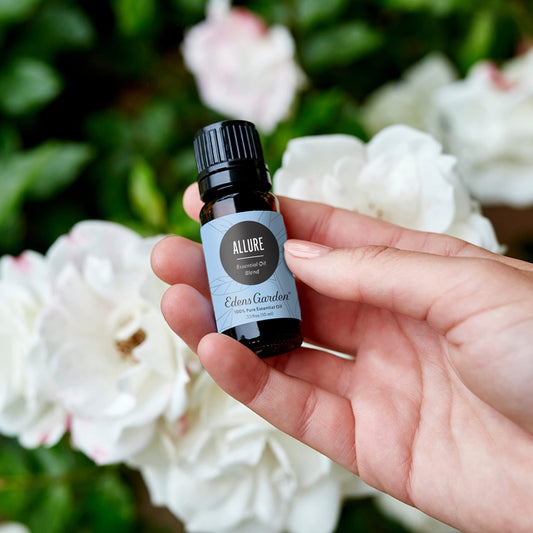 Allure bottle with ingredients, signaling pure high-quality essential oils.