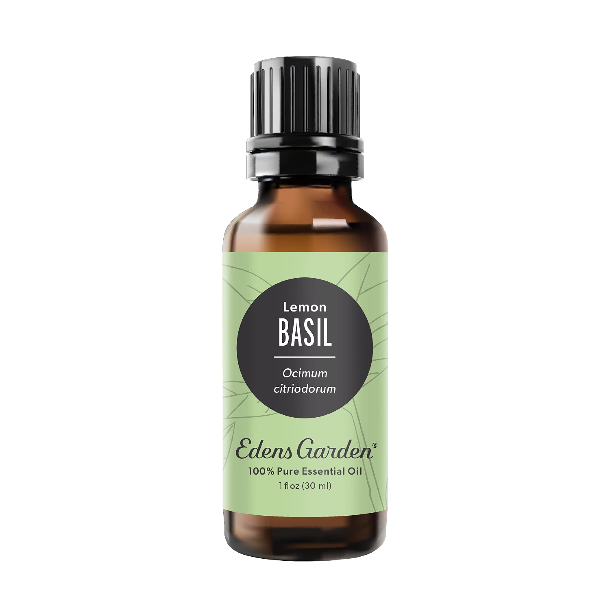 Edens Garden Basil-Lemon essential oil bottle—vibrant scent for uplifting diffusers.