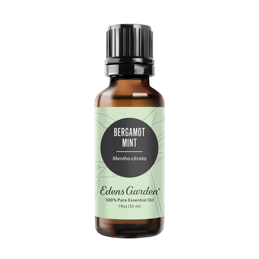 Edens Garden Bergamot Mint bottle for uplifting aromatherapy at home.