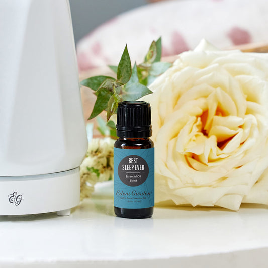 Edens Garden Best Sleep Ever diffuser setup creates a calming bedtime ambiance.