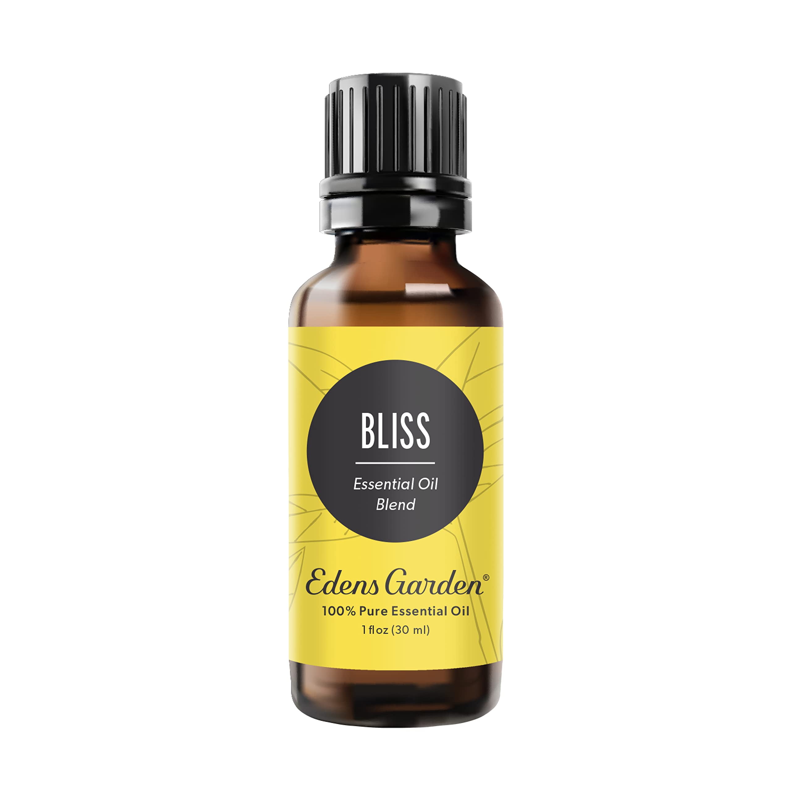 Edens Garden Bliss bottle closeup, pure oil for cozy atmosphere.