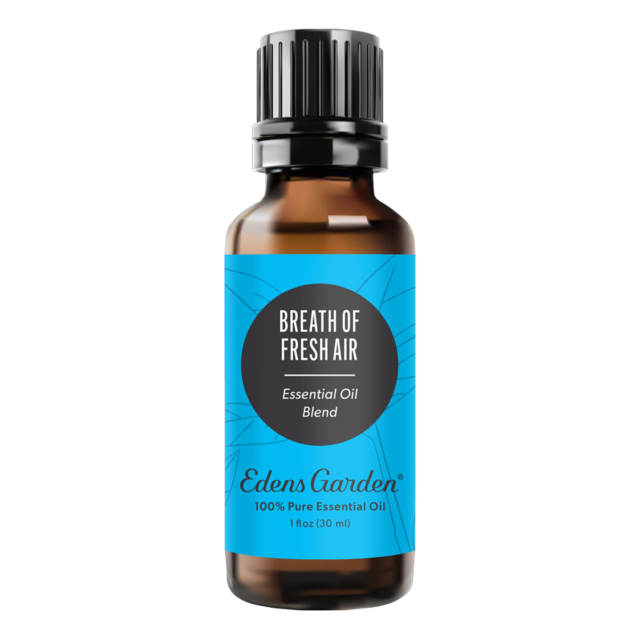 Edens Garden Breath of Fresh Air bottle showcasing citrusy essential oil blend for refreshing spaces.