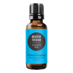 Edens Garden Breath of Fresh Air bottle showcasing citrusy essential oil blend for refreshing spaces.