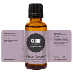 Edens Garden Catnip product page graphic with aromatherapist support