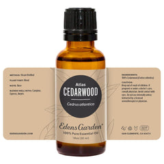 Edens Garden Cedarwood Atlas packaging; conveys premium, accessible essential oils.