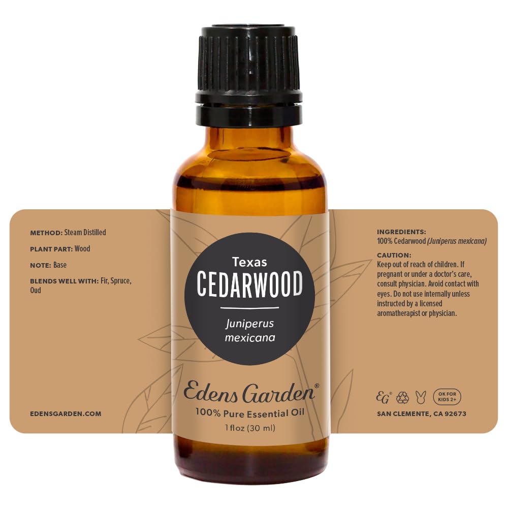Edens Garden Cedarwood Texas packaging and label highlighting premium grade