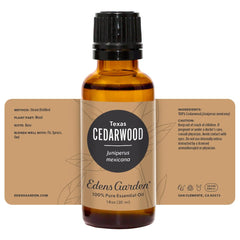 Edens Garden Cedarwood Texas packaging and label highlighting premium grade