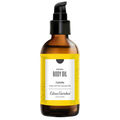 Edens Garden cellulite oil bottle front view showing premium blend for moisturized skin