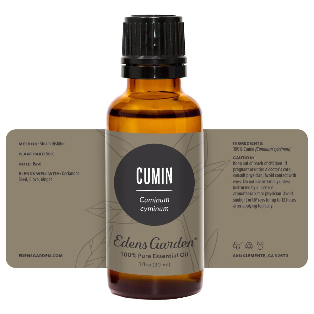 Edens Garden cumin oil bottle stored upright, preserving potency.