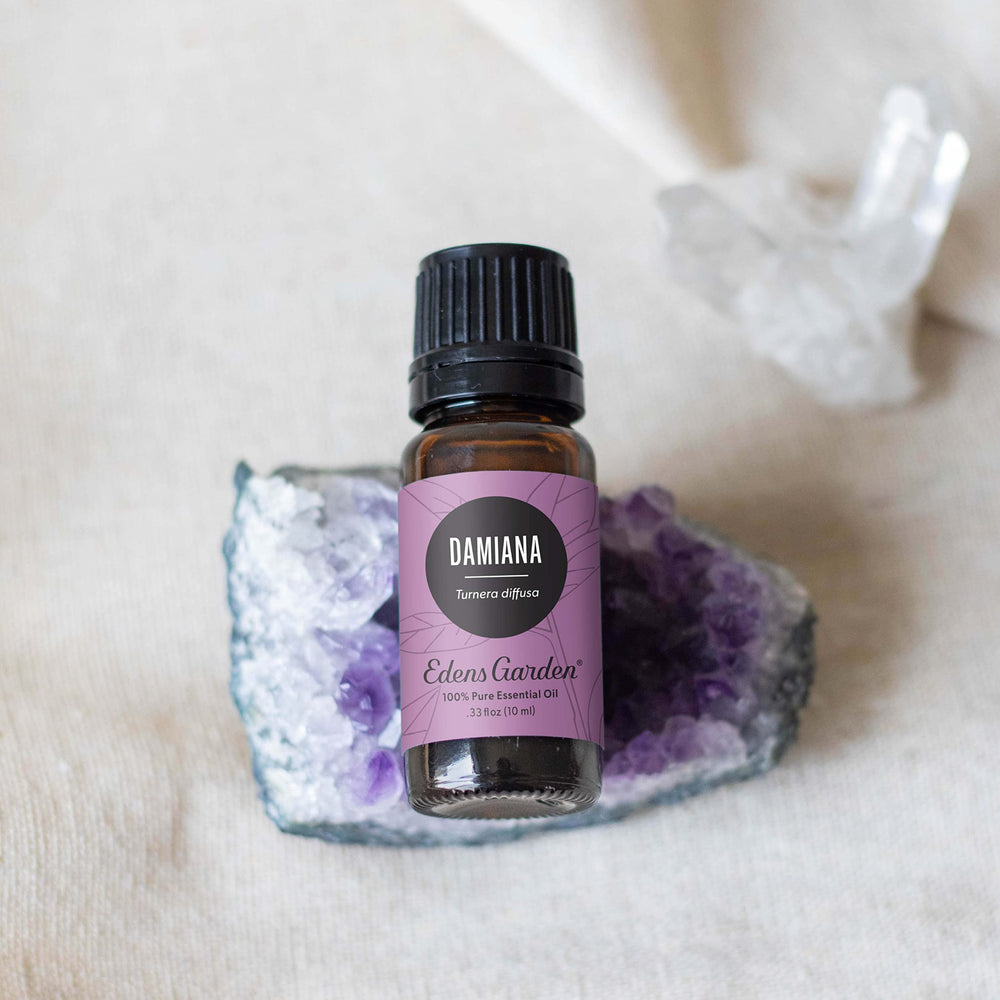 Edens Garden Damiana oil diffuser setup showing a calming atmosphere.