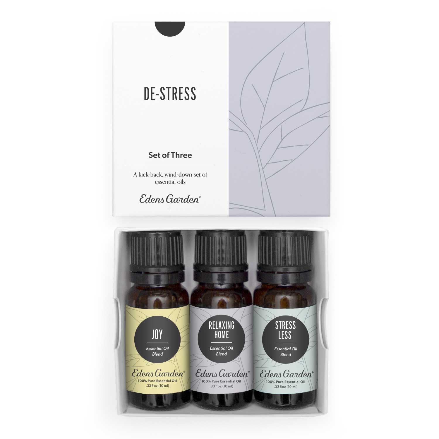 Edens Garden De-Stress Joy bottle for diffuser use to promote calm moments.