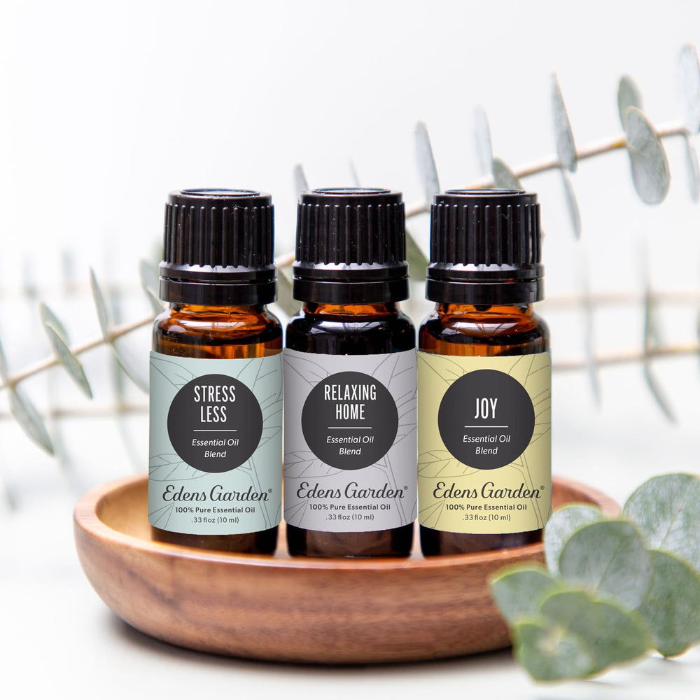 Edens Garden De-Stress Stress Less bottle supports a peaceful, focused relaxation routine.