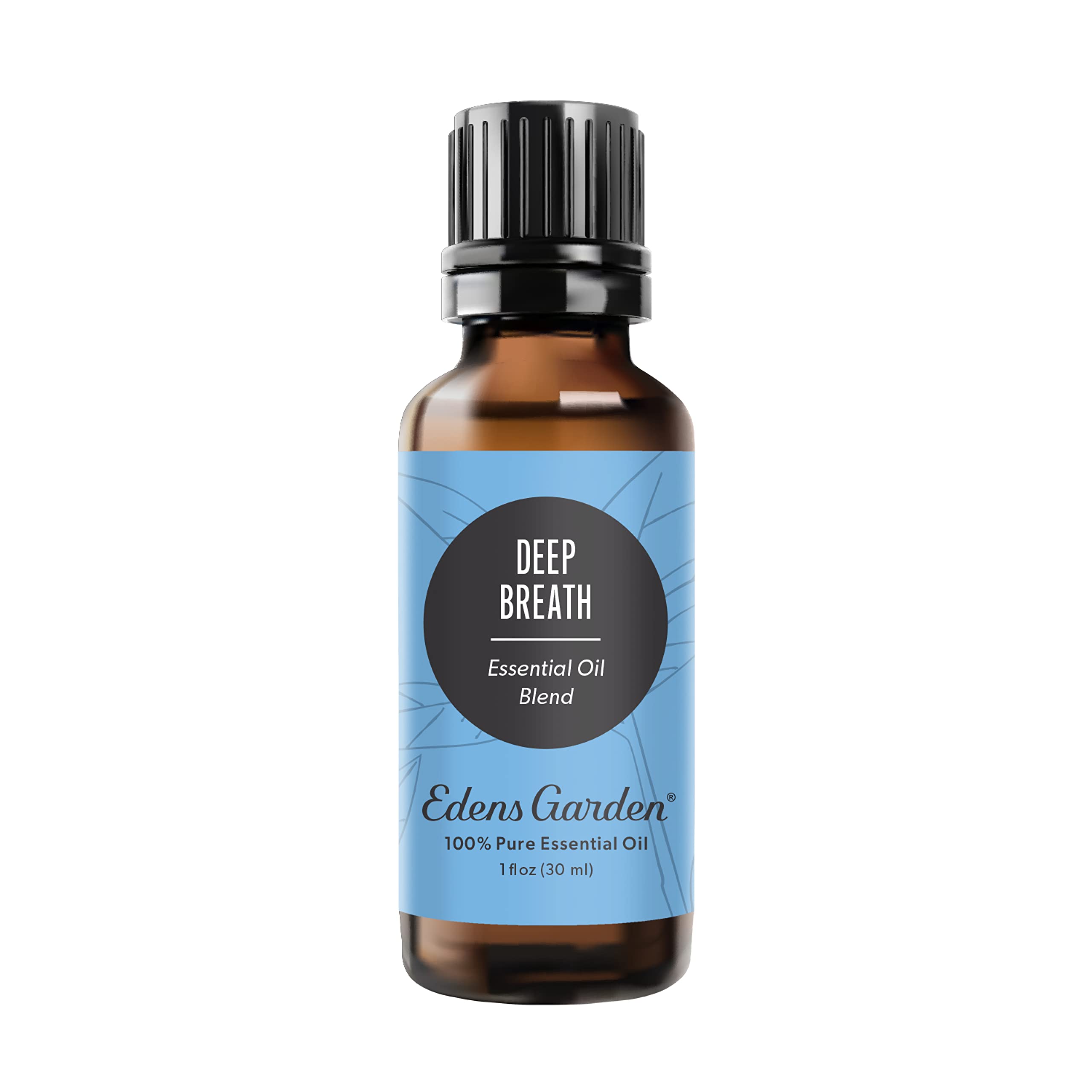 Edens Garden Deep Breath bottle pour showing pure essential oils for refreshing breathing rituals.