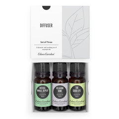 Edens Garden diffuser 3-pack bottles ready for aromatic relaxation.
