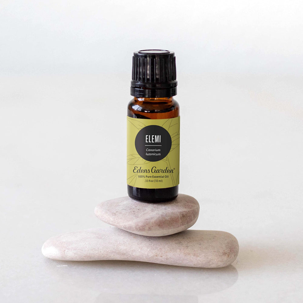 Edens Garden Elemi essential oil label showing purity and batch transparency for trust.