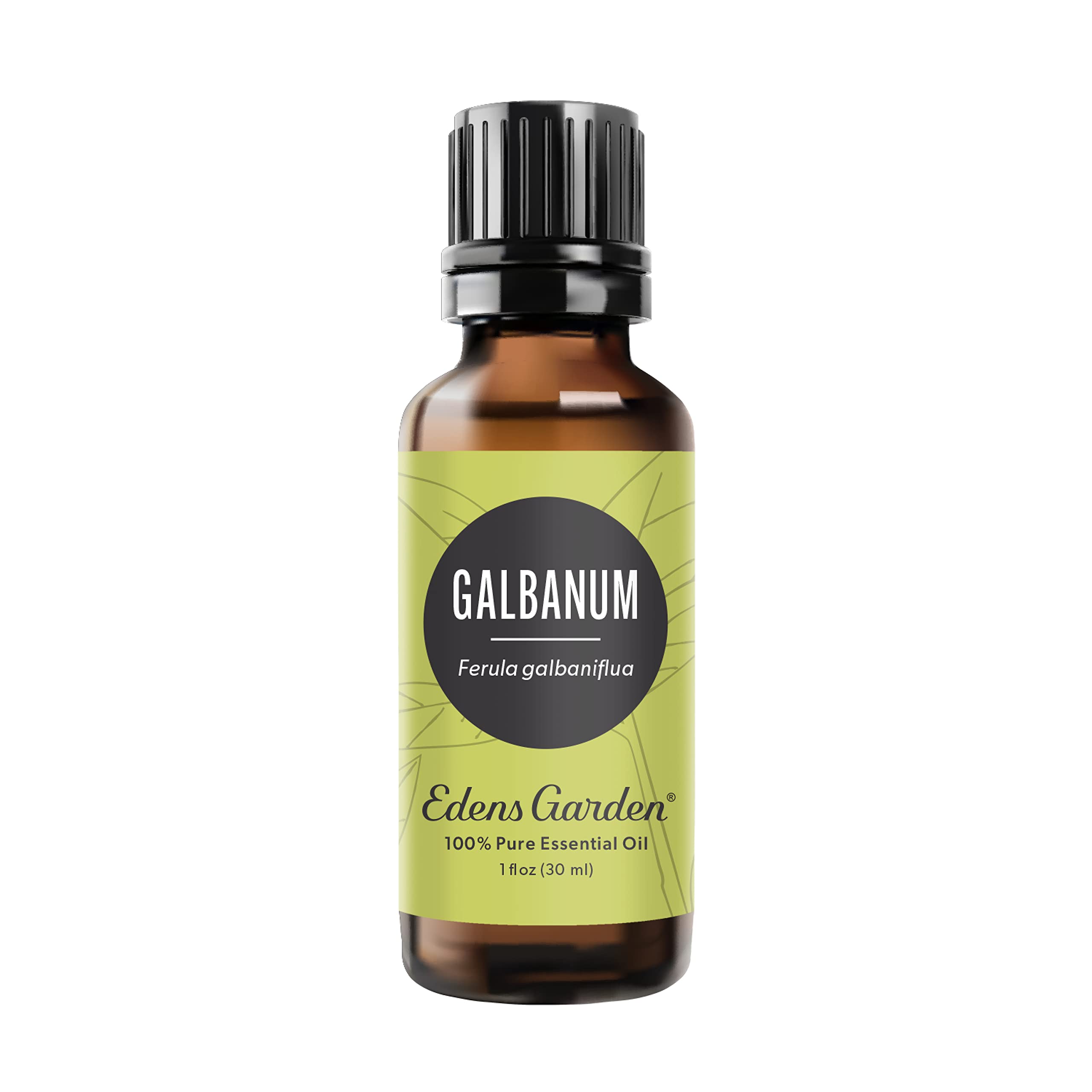 Edens Garden Galbanum oil bottle close-up for grounding ambience