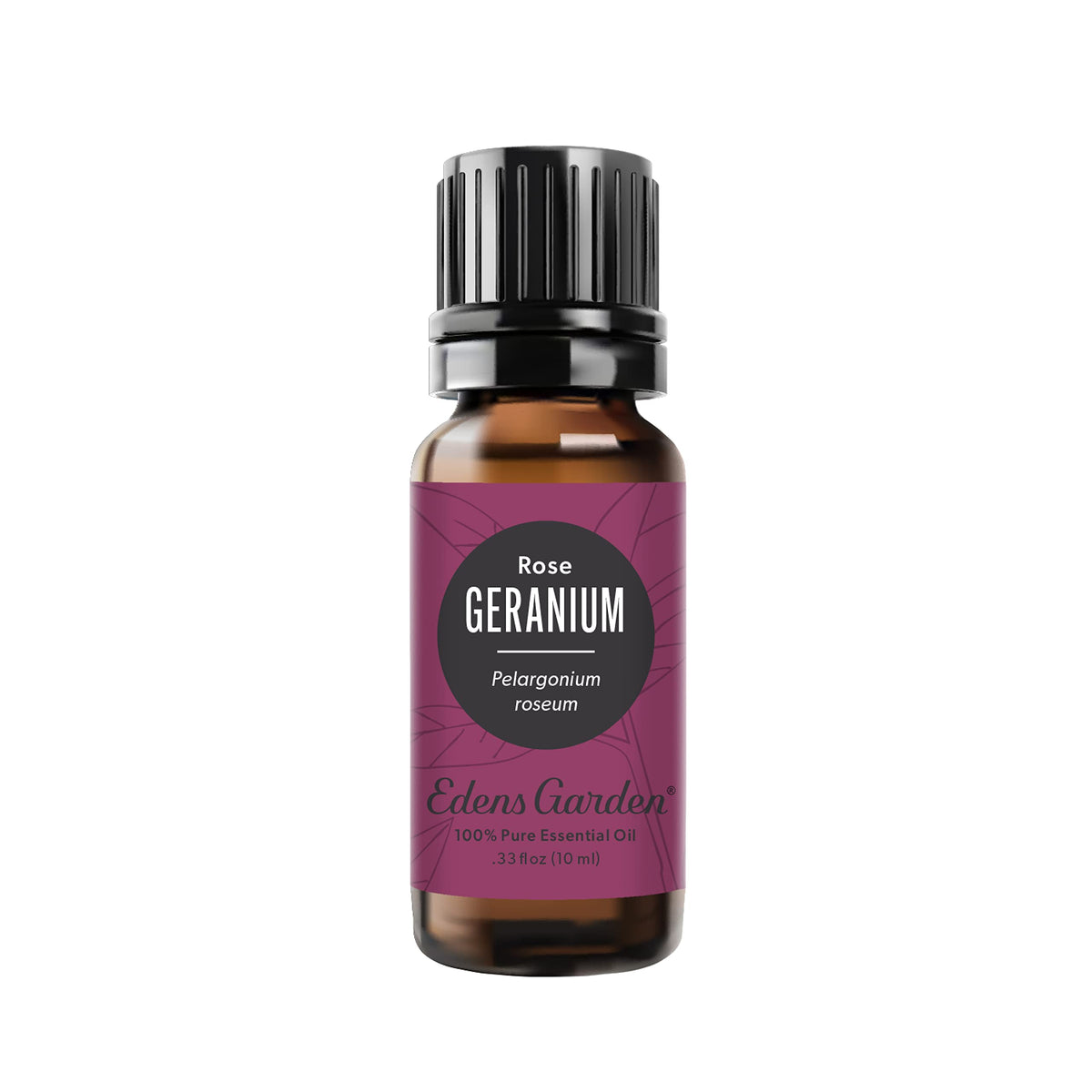 Edens Garden Geranium-Rose oil bottle for diffusion and skincare.