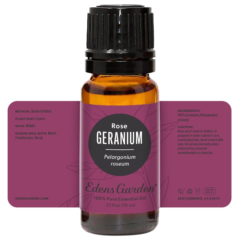 Edens Garden Geranium-Rose gift-ready packaging for aromatherapy lovers.