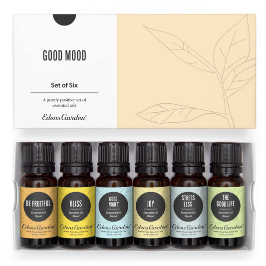 Edens Garden Good Mood Joy bottle pour for uplifting morning rituals.