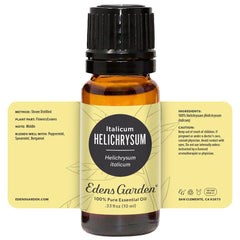 GC-MS badge beside Helichrysum Italicum bottle ensuring transparency