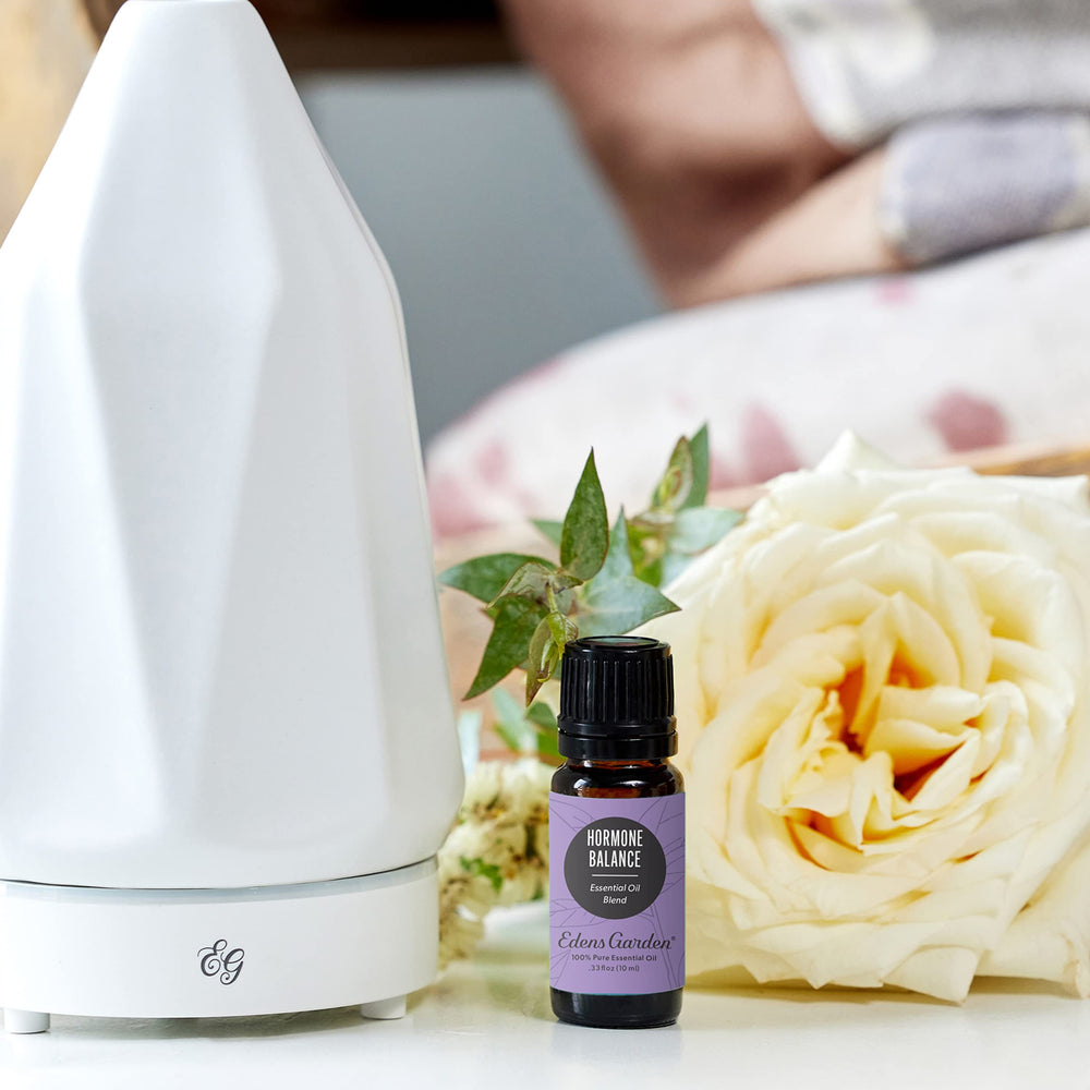 Edens Garden Hormone Balance in diffuser—serene atmosphere for evening wind-down.