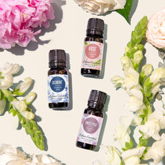 Jasmine oil bottle highlights velvety floral notes ideal for calming evenings.