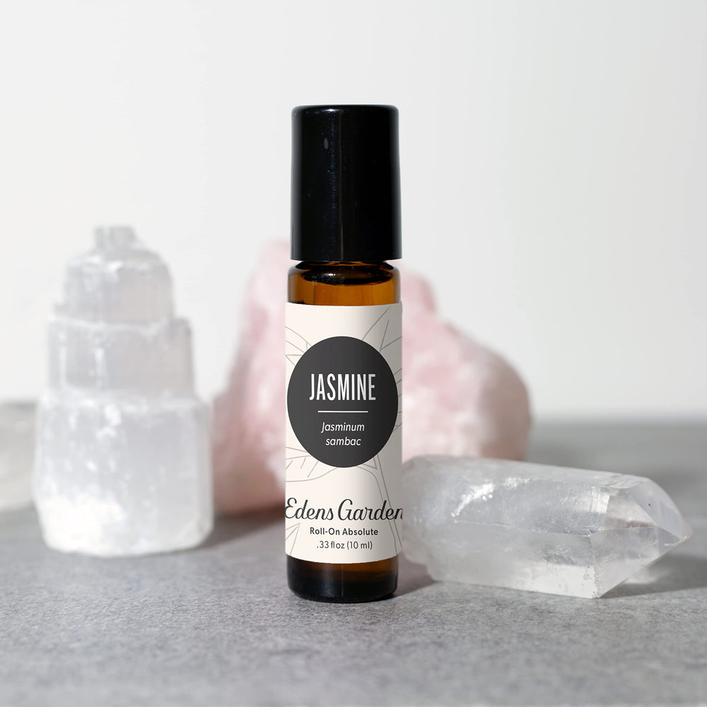 Edens Garden Jasmine Absolute Roll-On bottle with label for mood-boosting use.