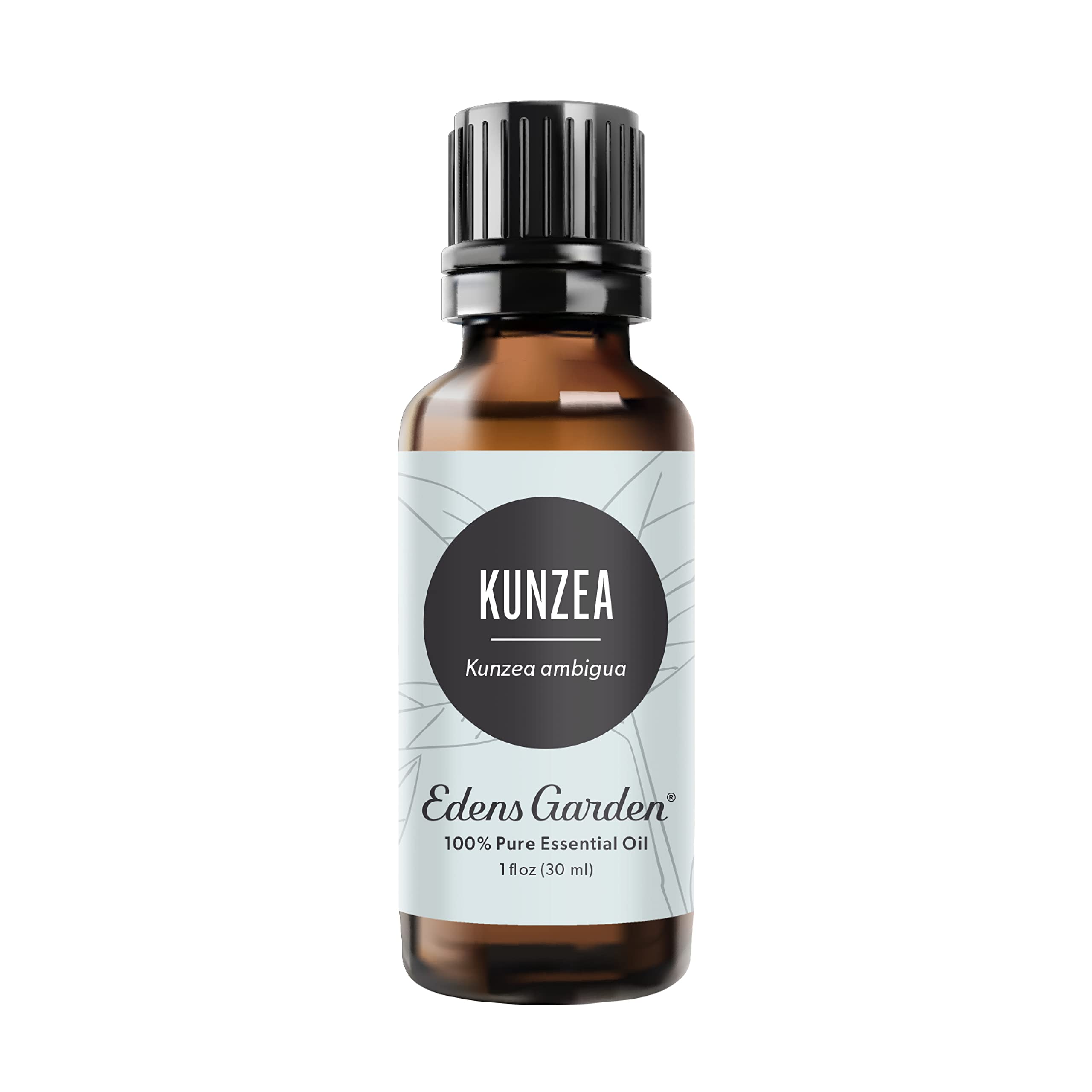 Edens Garden Kunzea essential oil bottle close-up for aromatic relaxation.