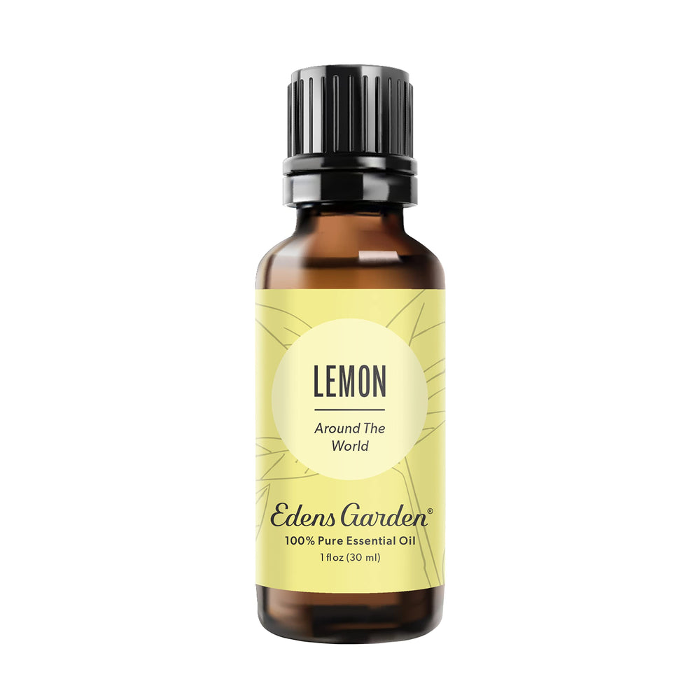 Edens Garden Lemon Around The World bottle for diffusion and mood uplift.