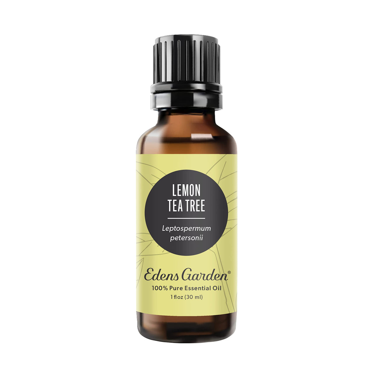 Edens Garden Lemon Tea Tree oil bottle closeup for diffuser and home care.