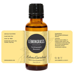 Edens Garden lemongrass packaging showcasing purity and batch details.