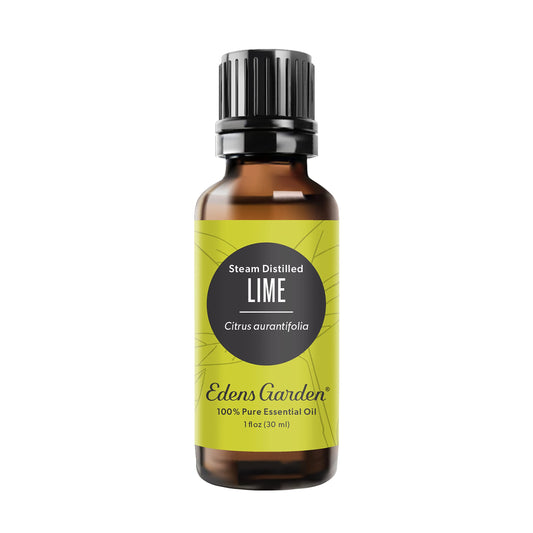 Edens Garden Lime Steam Distilled Oil bottle shows the refreshing citrus aroma for diffusion.