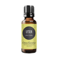 Edens Garden Litsea bottle showing 30 ml of pure essential oil for uplifting aromatherapy.
