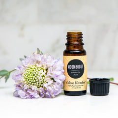 Edens Garden Mood Boost bottle label close-up ideal for daily aromatherapy.