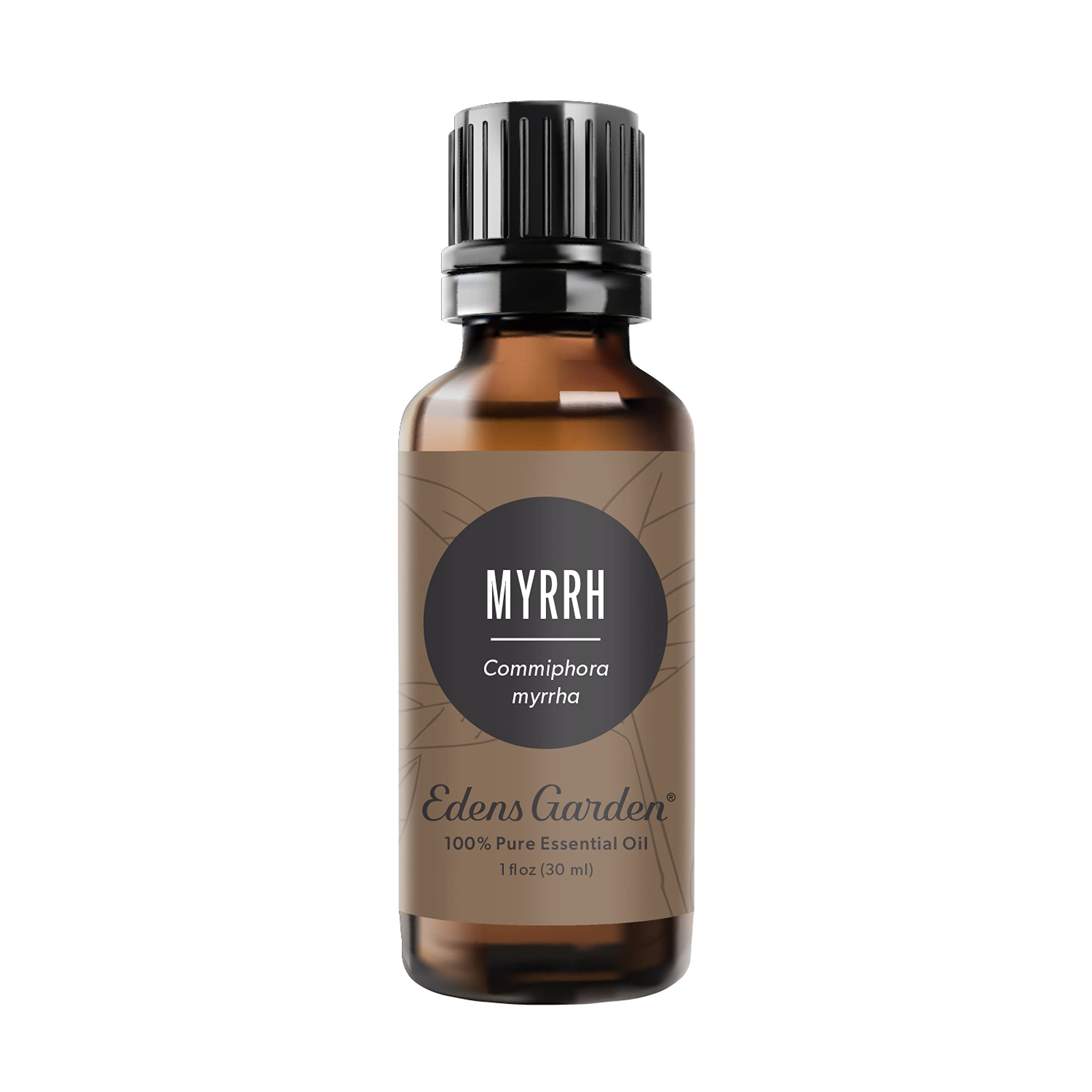 Edens Garden Myrrh oil bottle front for diffusion and topical skin care.