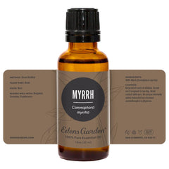 Edens Garden Myrrh oil applied to skin suggests a gentle treatment ritual.