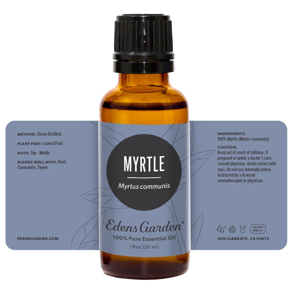 Aromatherapy setup featuring Edens Garden Myrtle oil—calm focus