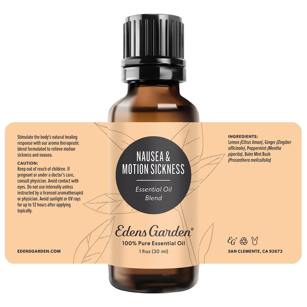 Edens Garden wellness setup featuring Nausea & Motion Sickness blend.