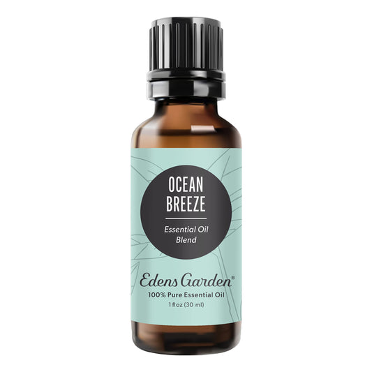 Edens Garden Ocean Breeze bottle close-up for aromatherapy diffusion