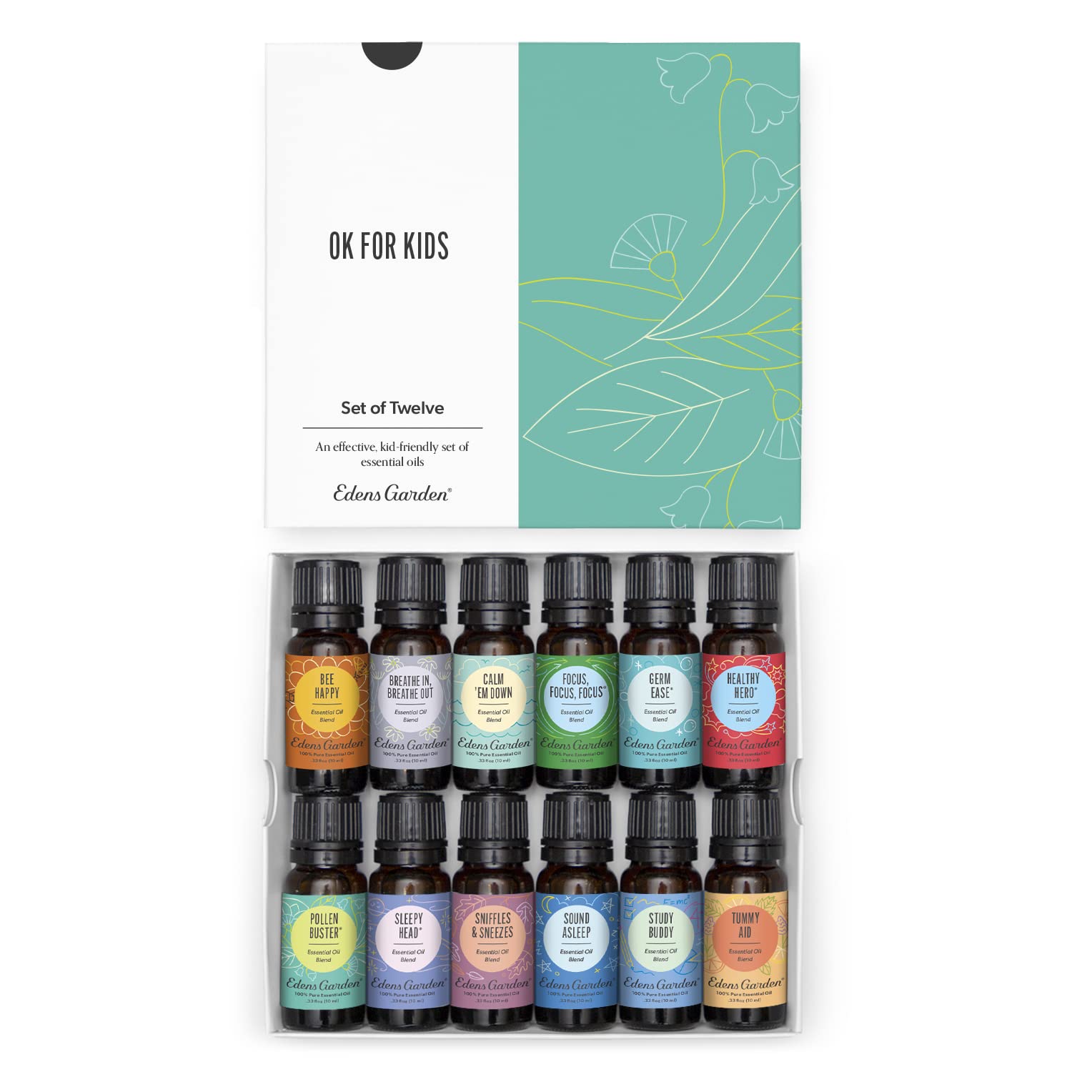 Edens Garden OK For Kids collection bottle hero, pure essential oils for gentle aromatherapy at home.
