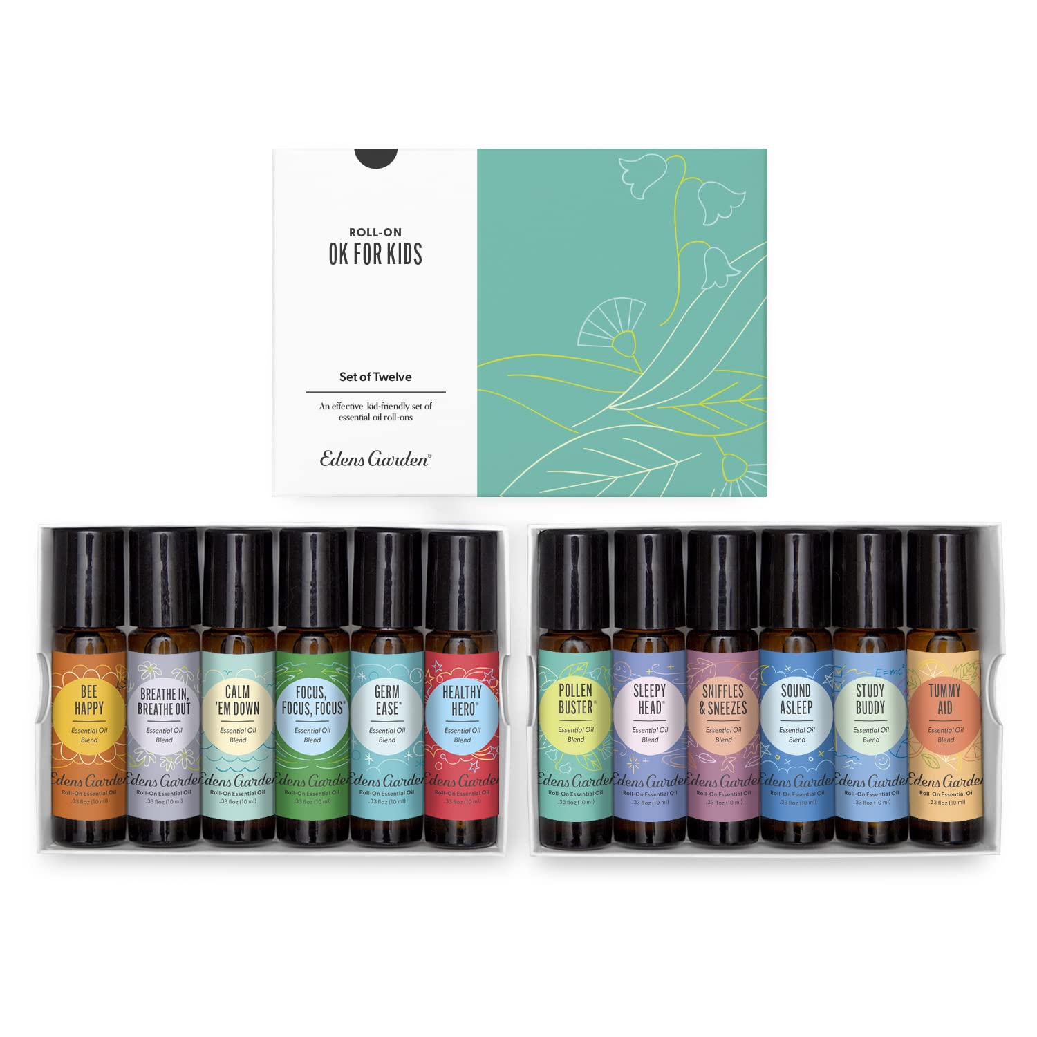 Edens Garden OK For Kids Roll-On 12-pack front view for family-friendly aromatherapy on the go
