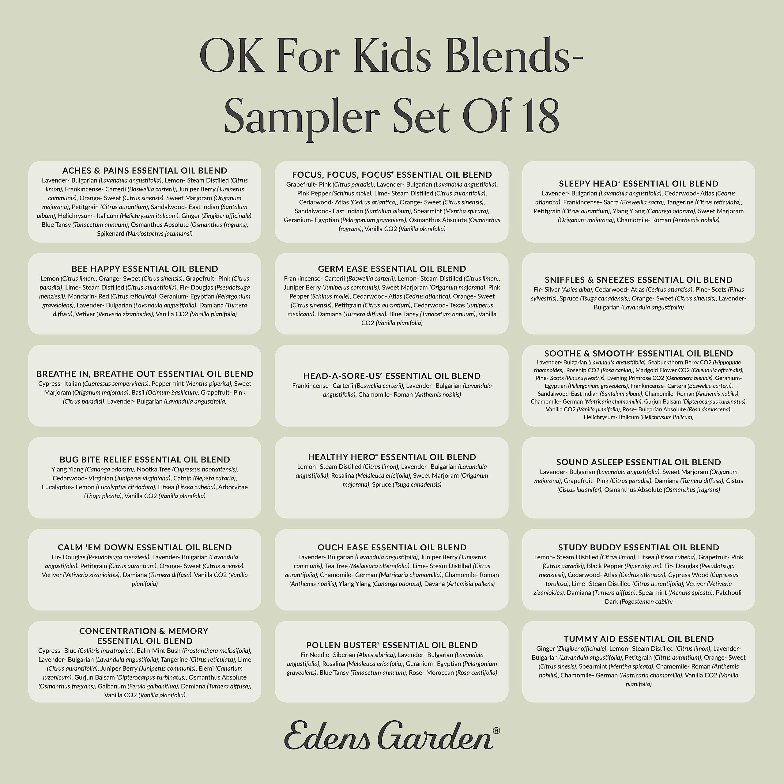 Edens Garden OK For Kids Sampler aromatherapy setup supporting family routines.