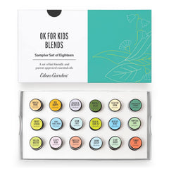 Edens Garden OK For Kids Sampler box front showing family-friendly packaging for gentle aromatherapy.