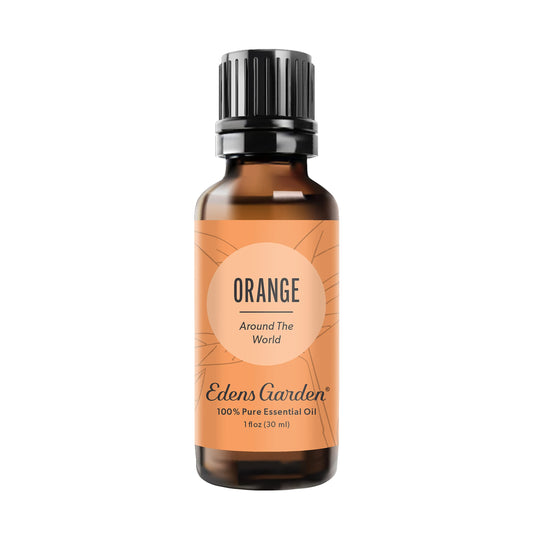 Edens Garden Orange Around The World bottle ready for diffusion to lift mood.
