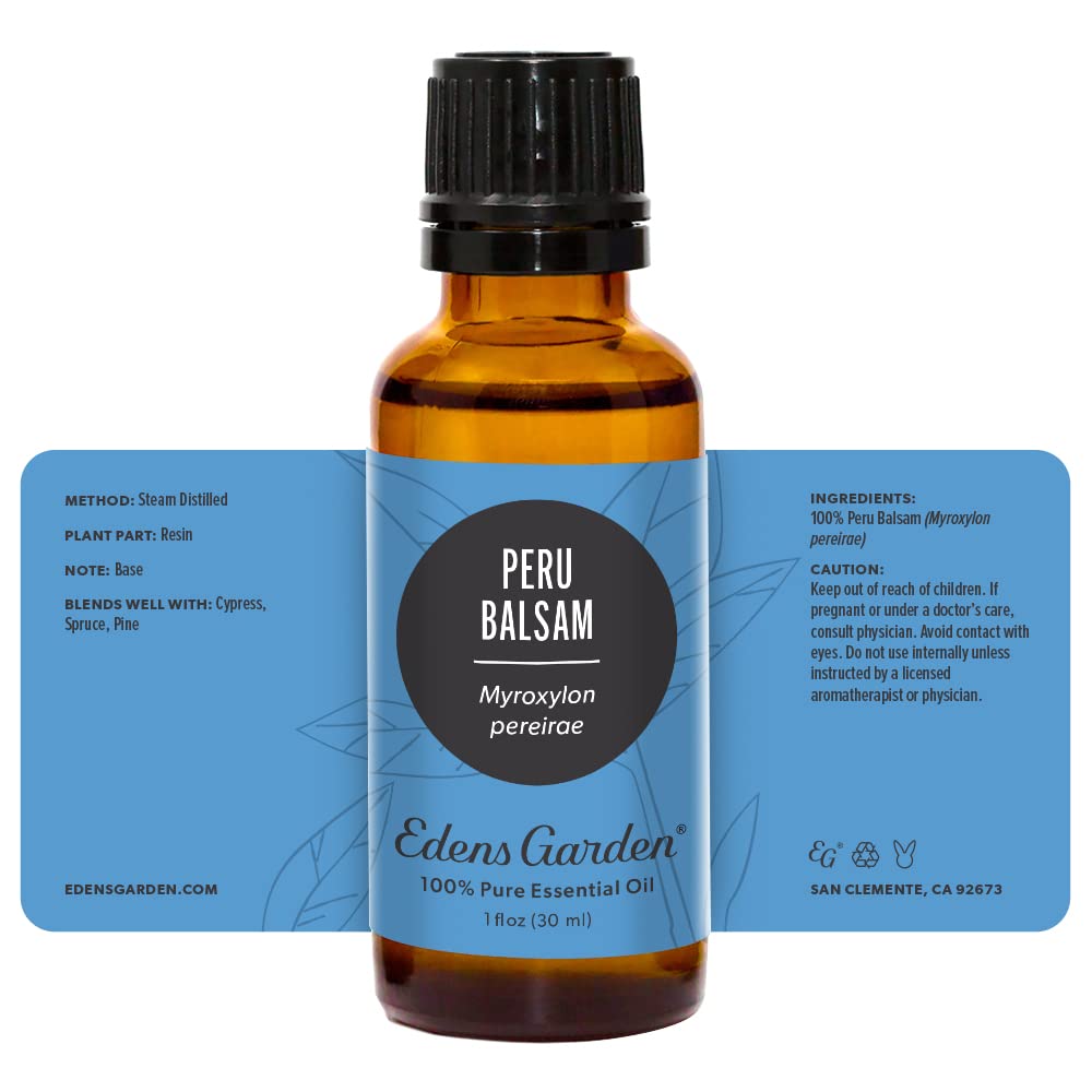Edens Garden Peru Balsam packaging suitable for travel and diffusers.