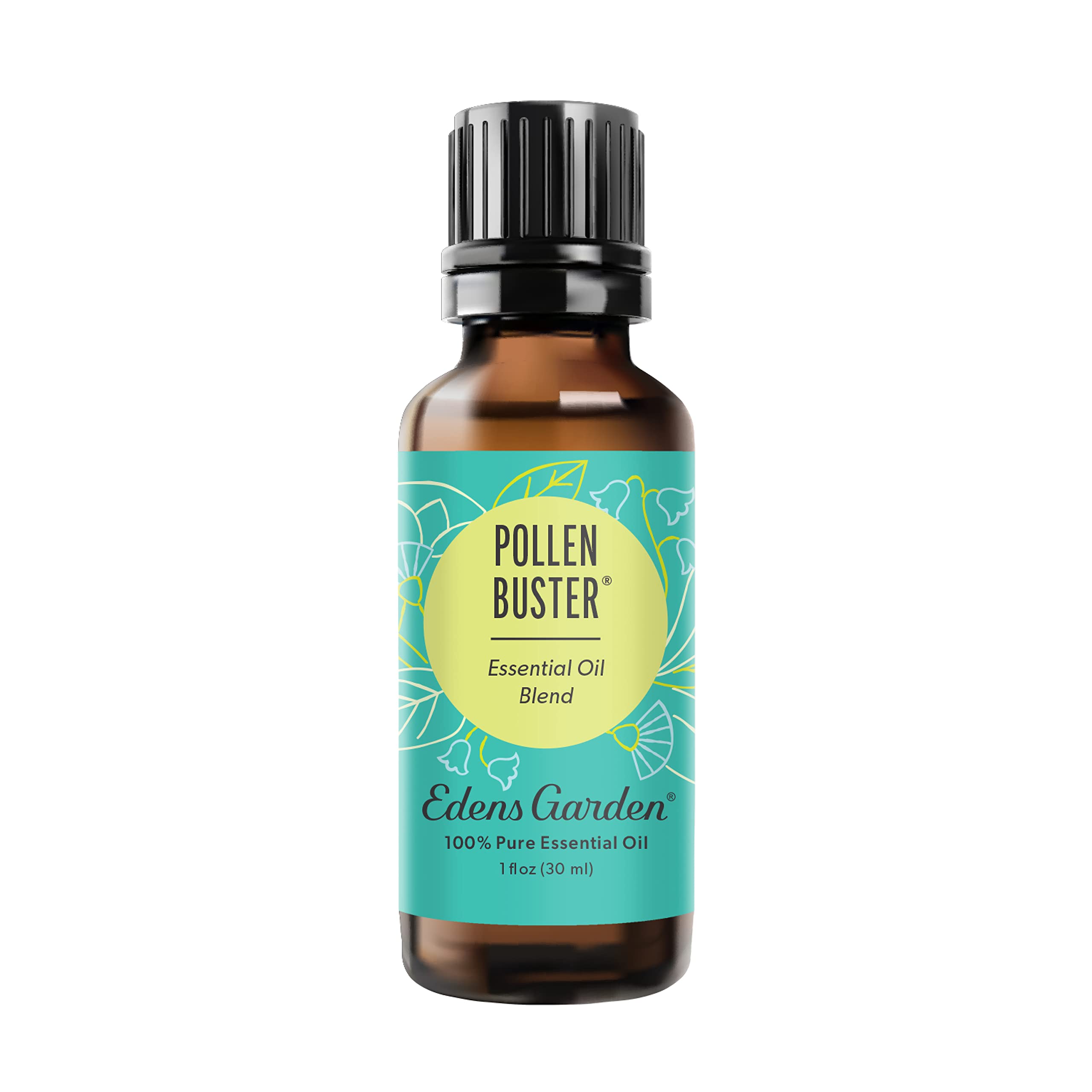 Edens Garden Pollen Buster bottle closeup showing premium blend for seasonal comfort