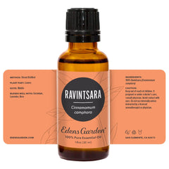 Edens Garden Ravintsara bottle-label closeup with transparency notes