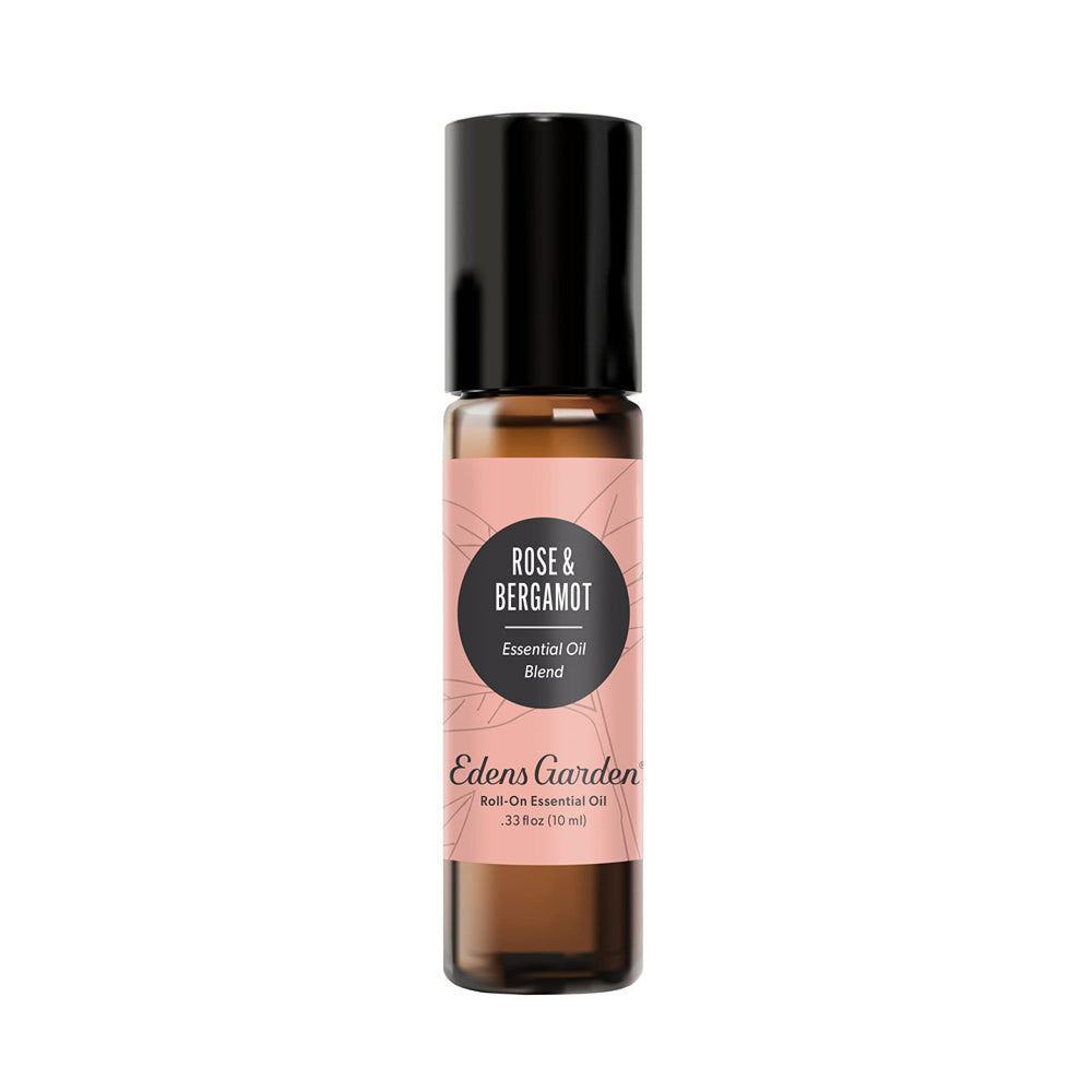 Edens Garden Rose Bergamot Roll-On Bottle showing portable aromatherapy on the go