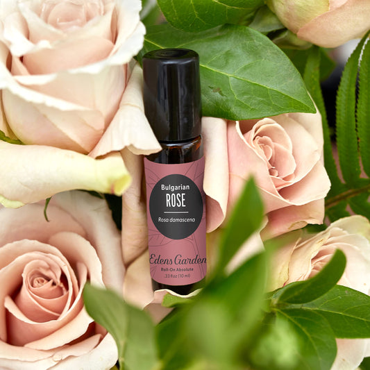 Edens Garden Rose Bulgarian Absolute Roll-On on the wrist for a quick mood lift
