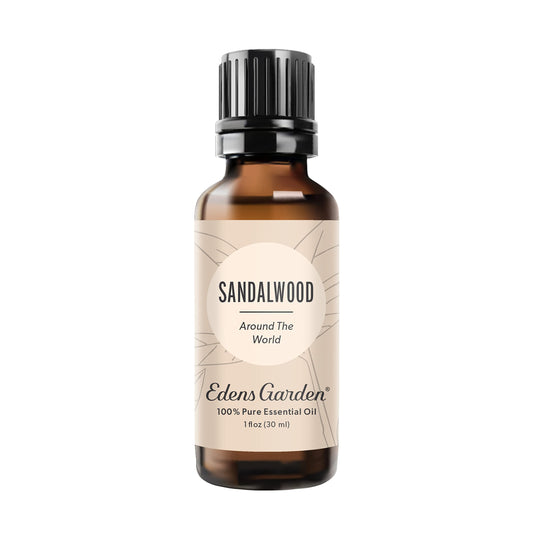 Edens Garden Sandalwood Around The World bottle for diffuser use and soothing aroma.